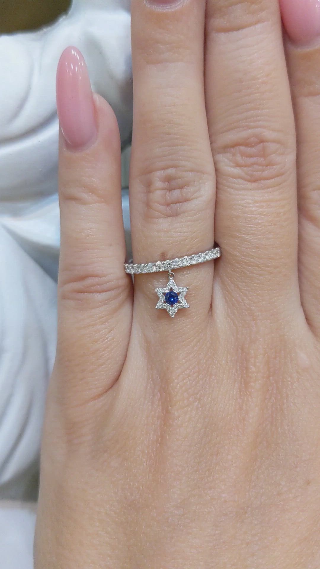 0.09 Ct. Blue Sapphire and Natural Diamond Pave Ring, 18K White Gold Size Video
