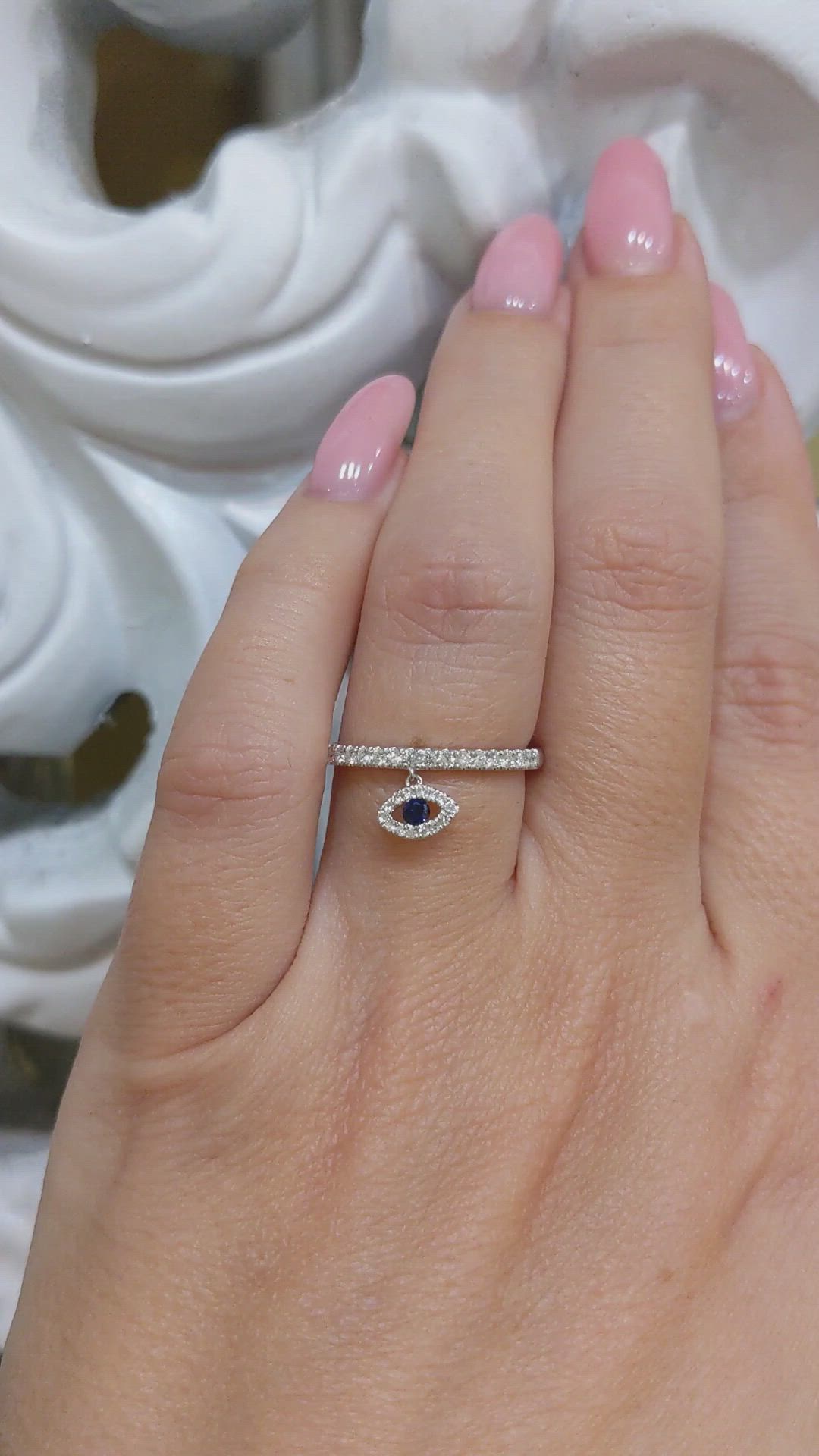 0.05 Ct. Blue Sapphire and Natural Diamond Pave Ring, 18K White Gold Size Video