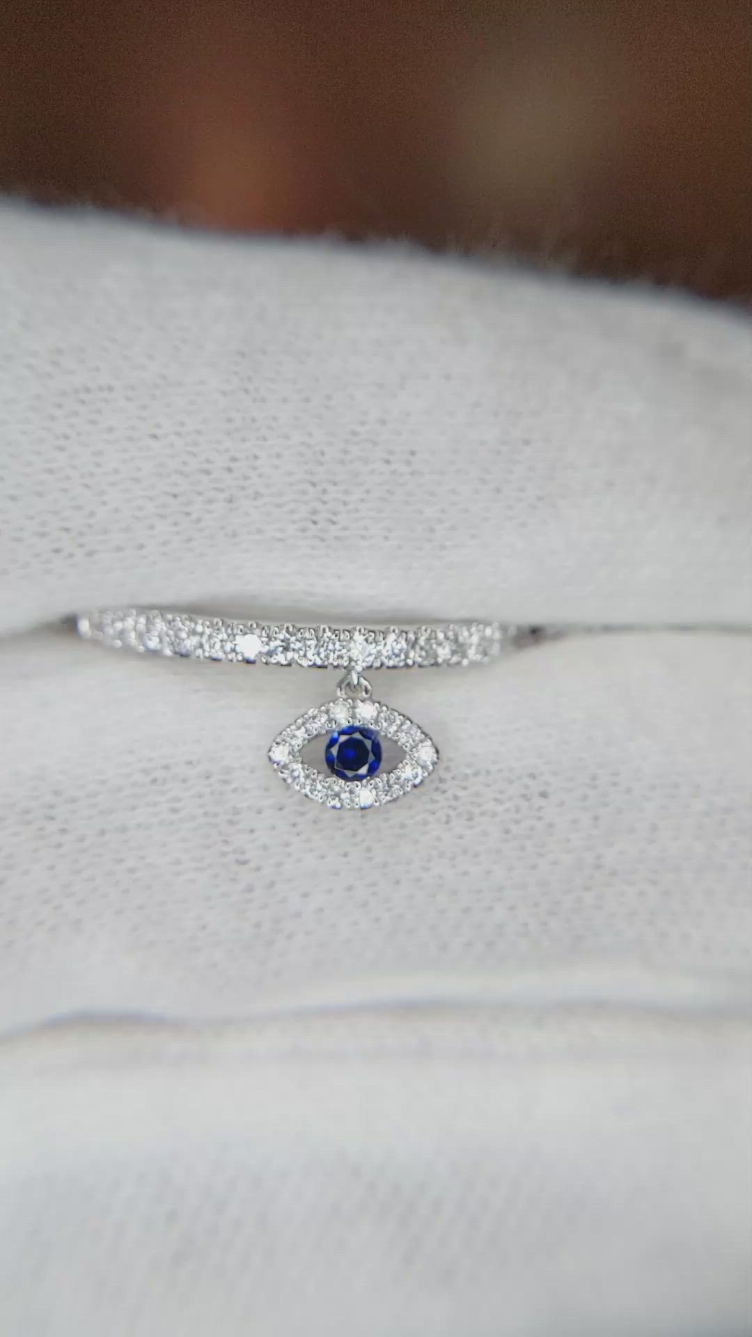 0.05 Ct. Blue Sapphire and Natural Diamond Pave Ring, 18K White Gold Size Video