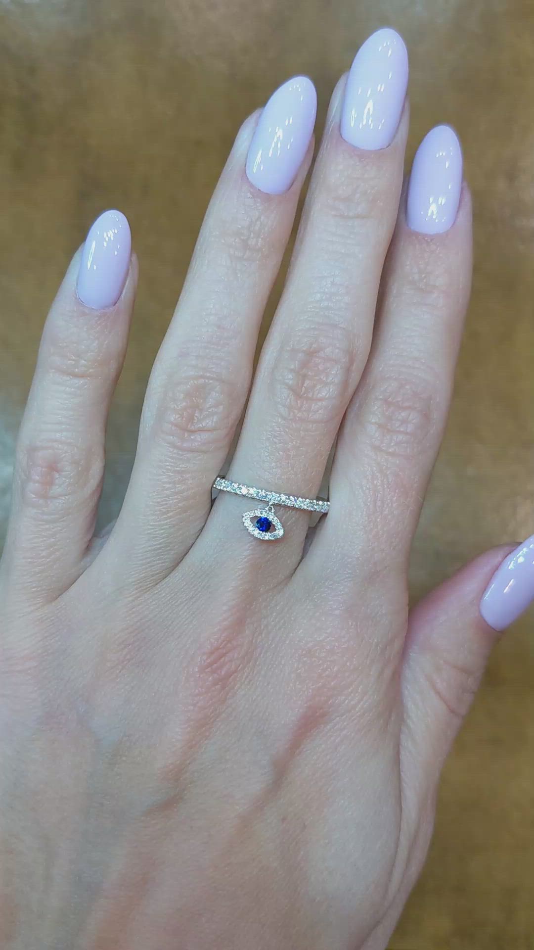 0.05 Ct. Blue Sapphire and Natural Diamond Pave Ring, 18K White Gold Size Video