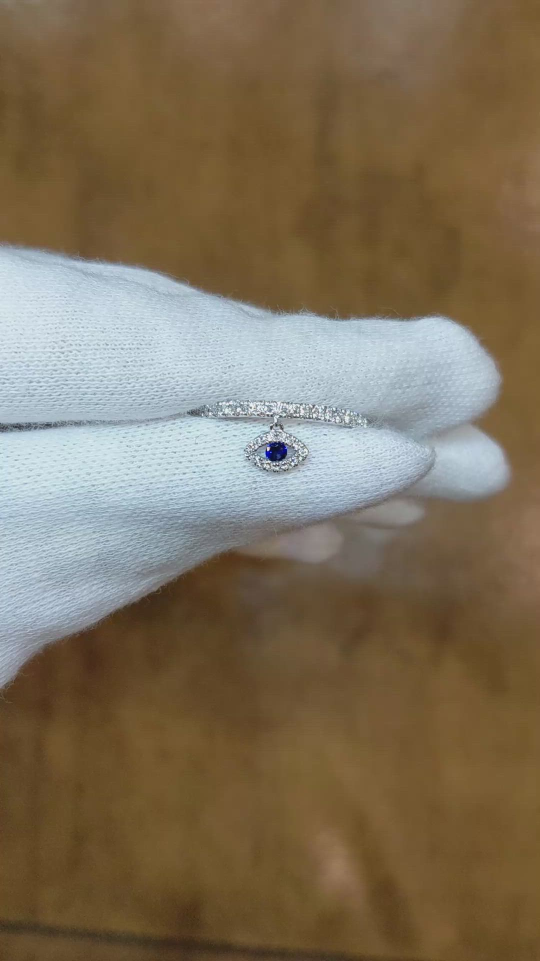 0.05 Ct. Blue Sapphire and Natural Diamond Pave Ring, 18K White Gold Size Video