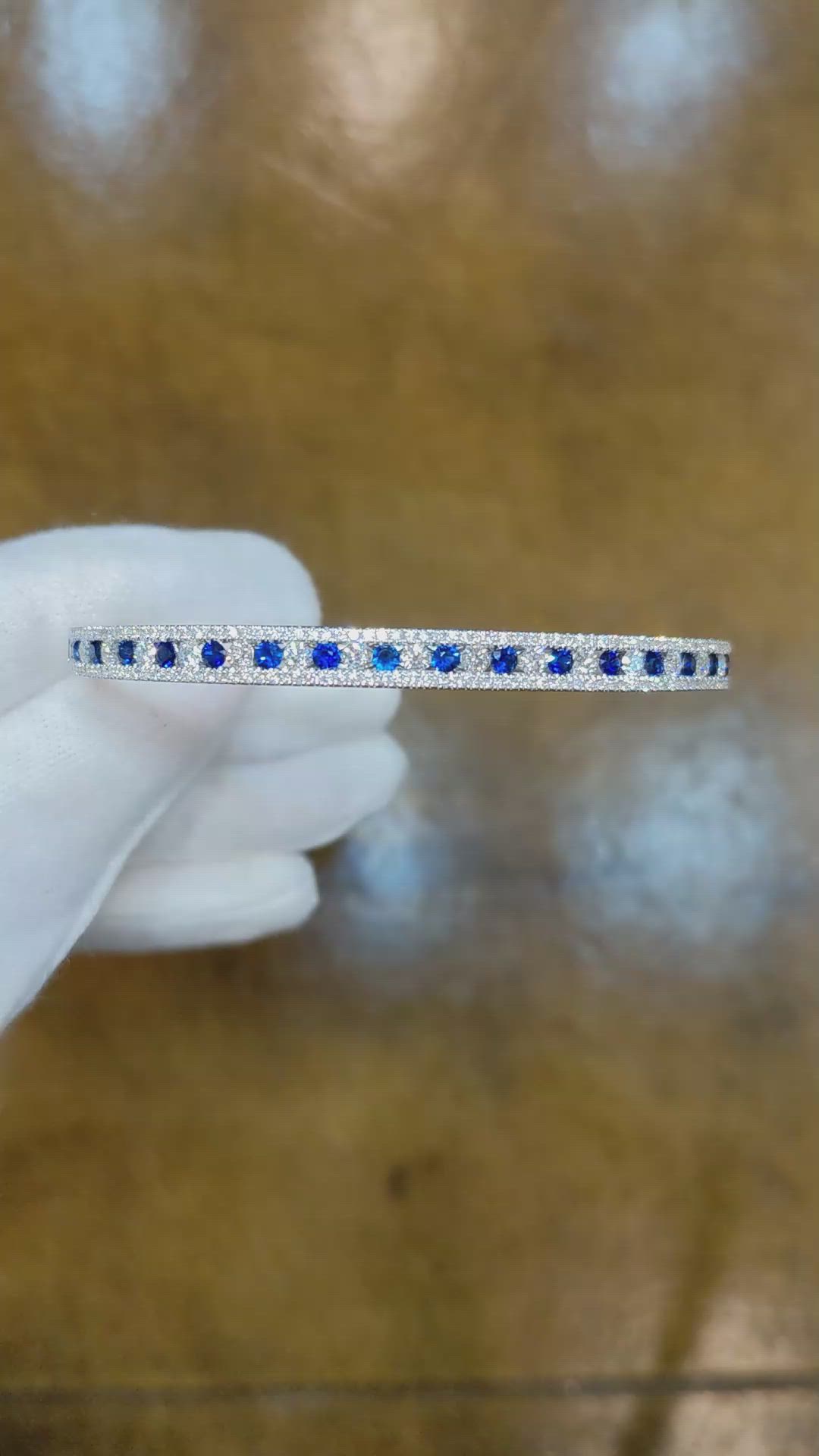 1.15 Ct.Tw.Total Carat Weight Sapphire Natural Diamond Pave Bracelet, 18K White Gold Size Video