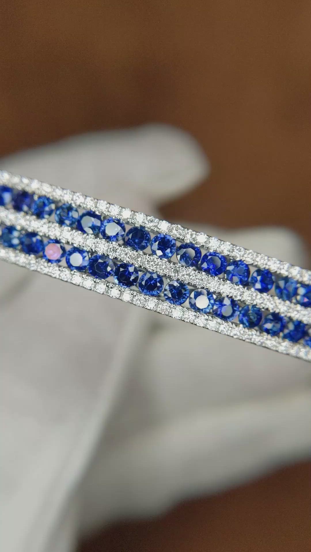 4.28 Ct.Tw. Blue Sapphire and Natural Diamond Pave Bracelet, 18K White Gold Size Video