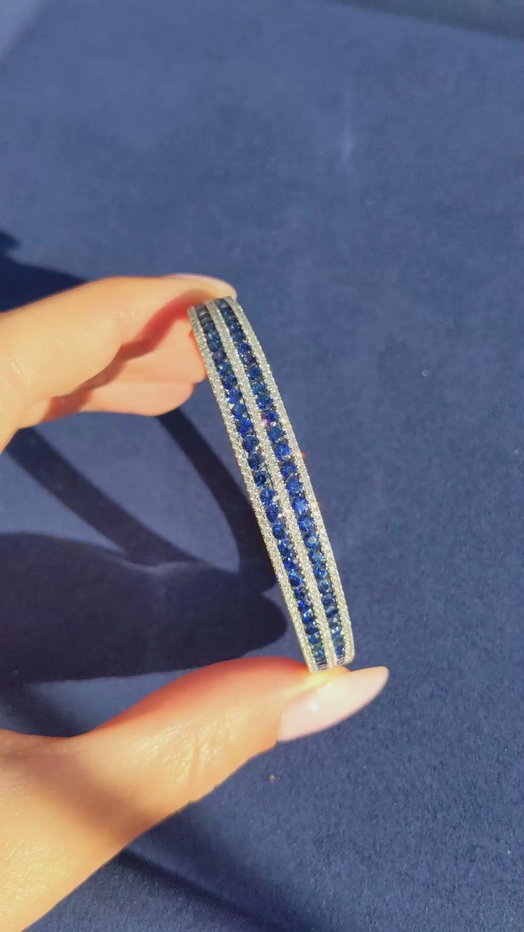 4.28 Ct.Tw. Blue Sapphire and Natural Diamond Pave Bracelet, 18K White Gold Size Video