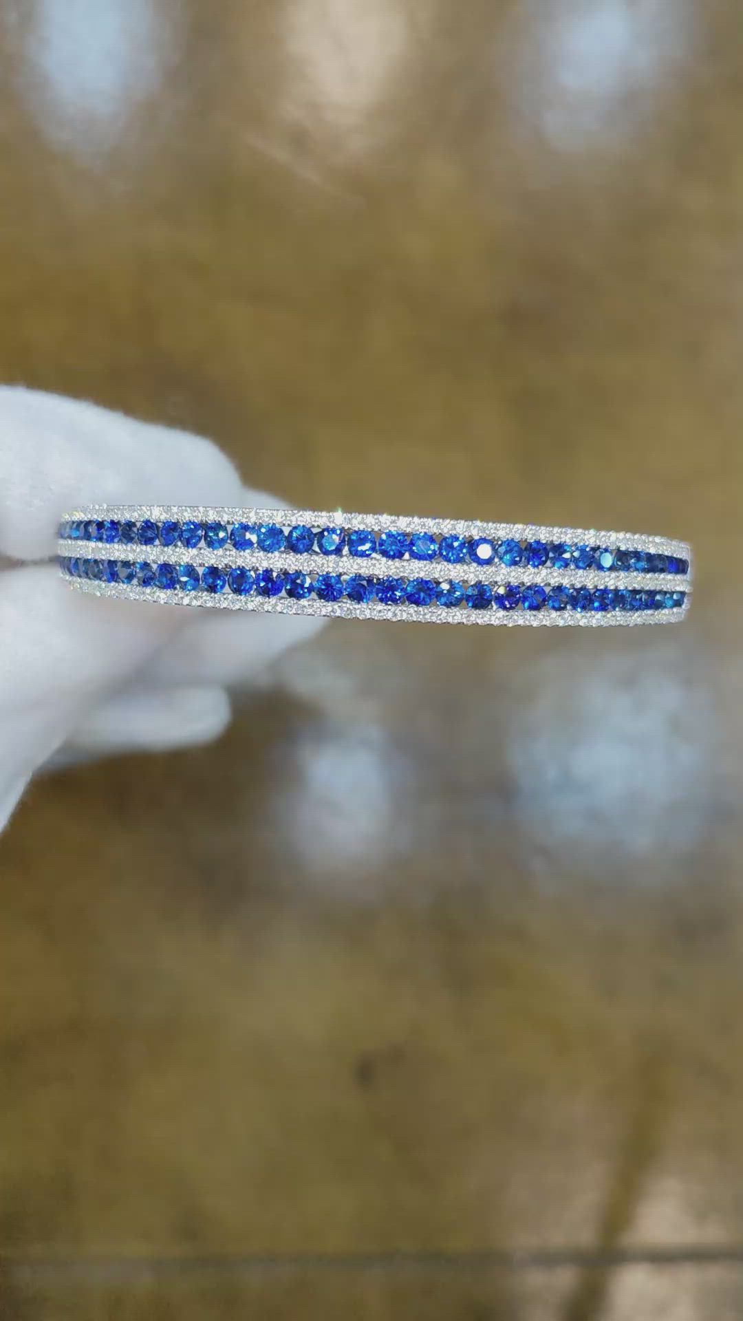 4.28 Ct.Tw. Blue Sapphire and Natural Diamond Pave Bracelet, 18K White Gold Size Video