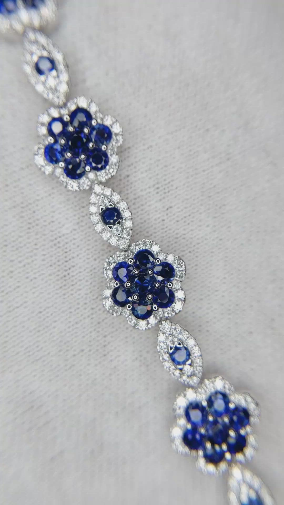 6.38 Ct.Tw. Blue Sapphire and Natural Diamond Pave Bracelet, 18K White Gold Size Video
