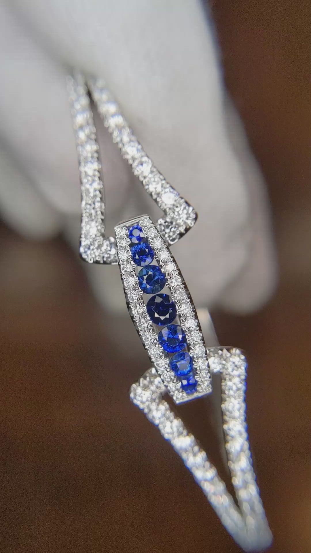 0.56 Ct.Tw. Blue Sapphire and Natural Diamond Pave Bracelet, 18K White Gold Size Video