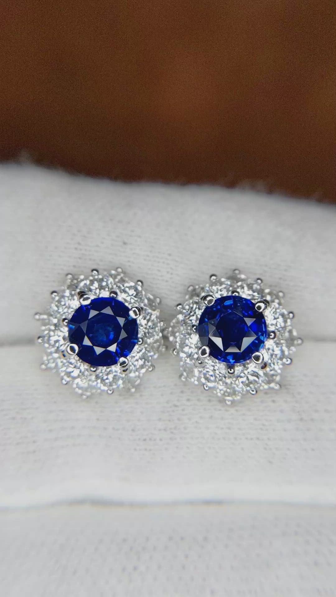 2.01 Ct.Tw. Blue Sapphire and Natural Diamond Halo Earrings, 18K White Gold Size Video