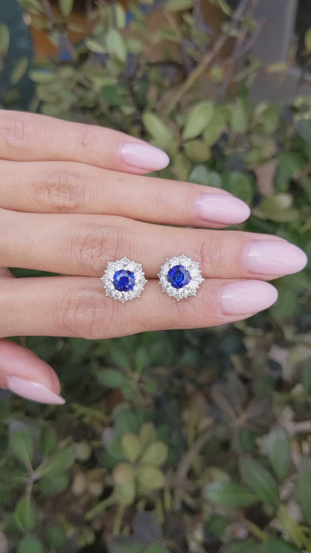 2.01&nbsp;Ct.Tw.Total Carat Weight Blue Sapphire and Natural Diamond Studs Earrings, 18K White Gold Size Video