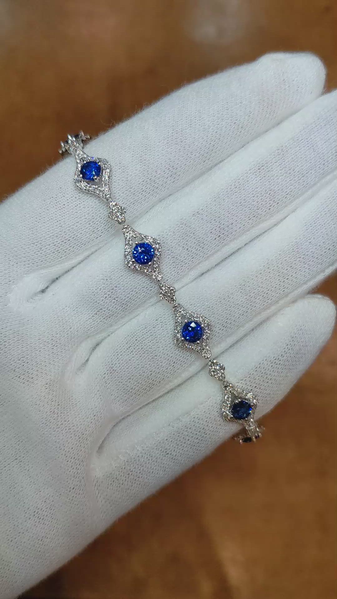 2.81 Ct.Tw. Blue Sapphire and Natural Diamond Pave Bracelet, 18K White Gold Size Video