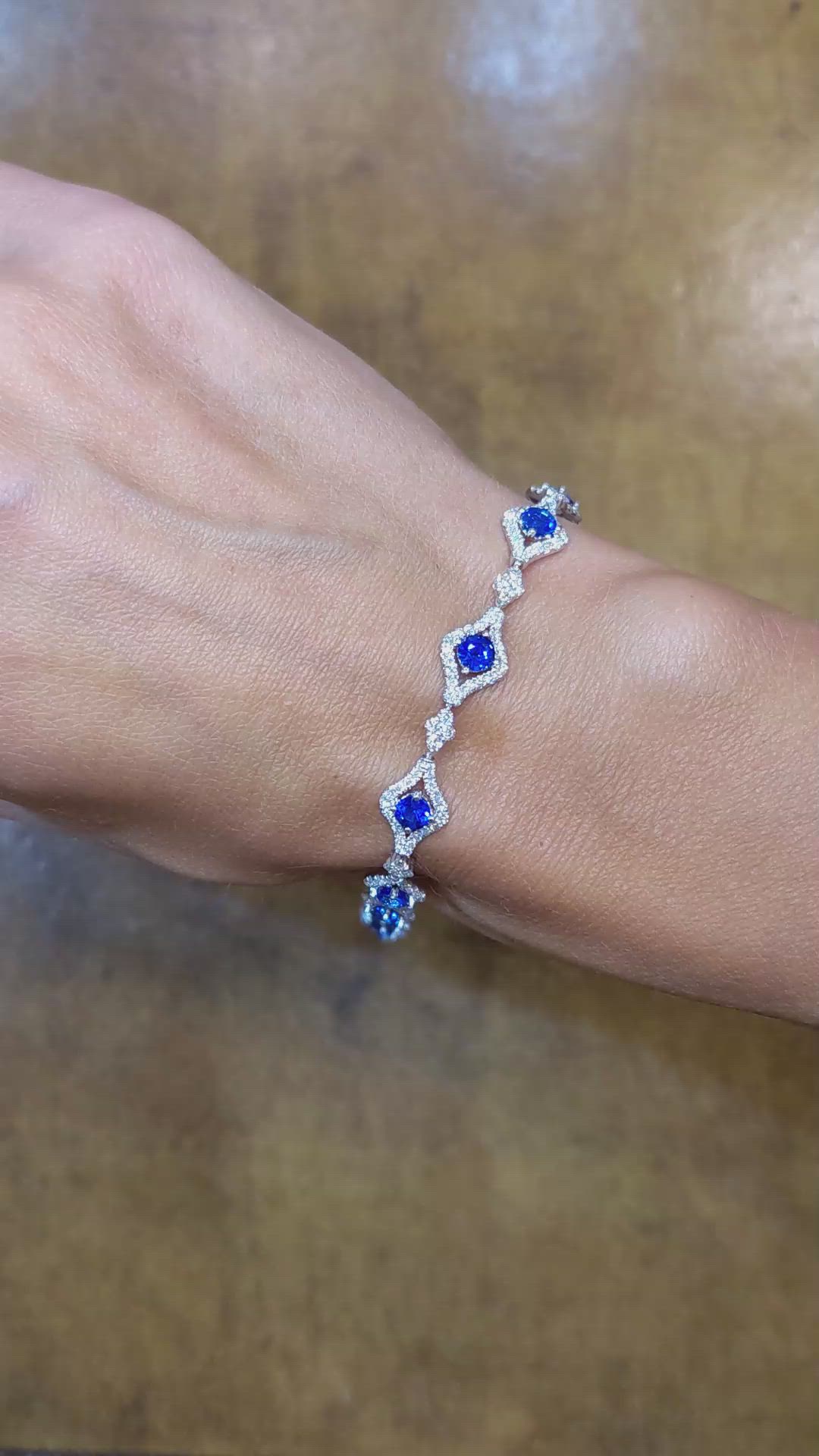 2.81 Ct.Tw. Blue Sapphire and Natural Diamond Pave Bracelet, 18K White Gold Size Video
