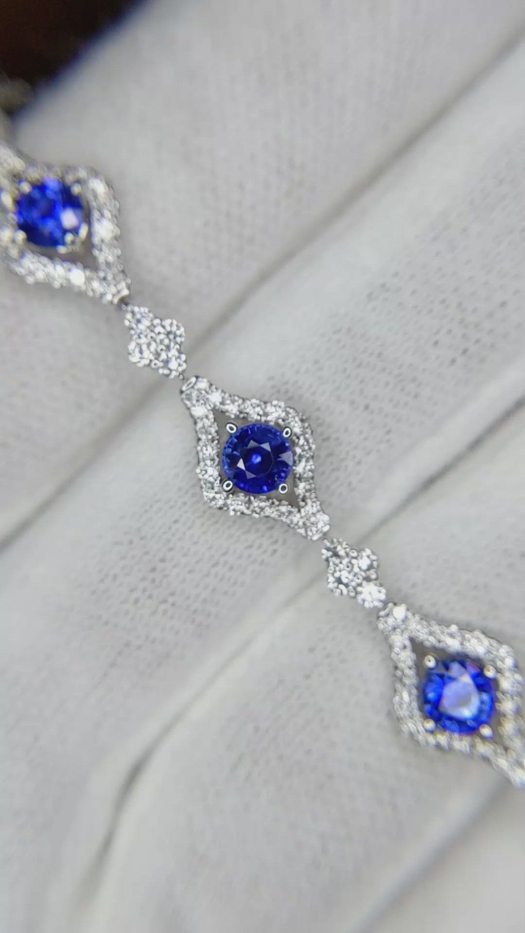 2.81 Ct.Tw. Blue Sapphire and Natural Diamond Pave Bracelet, 18K White Gold Size Video