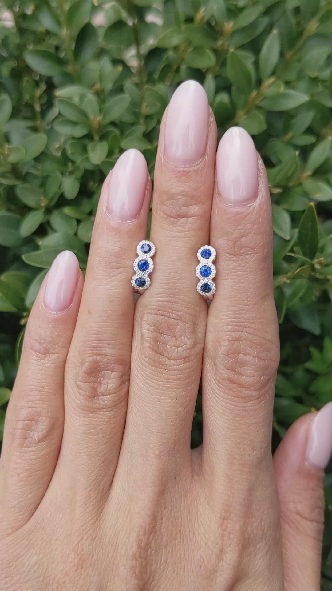 0.52 Ct.Tw.Total Carat Weight Blue Sapphire and Natural Diamond Pave Earrings, 18K White Gold Size Video