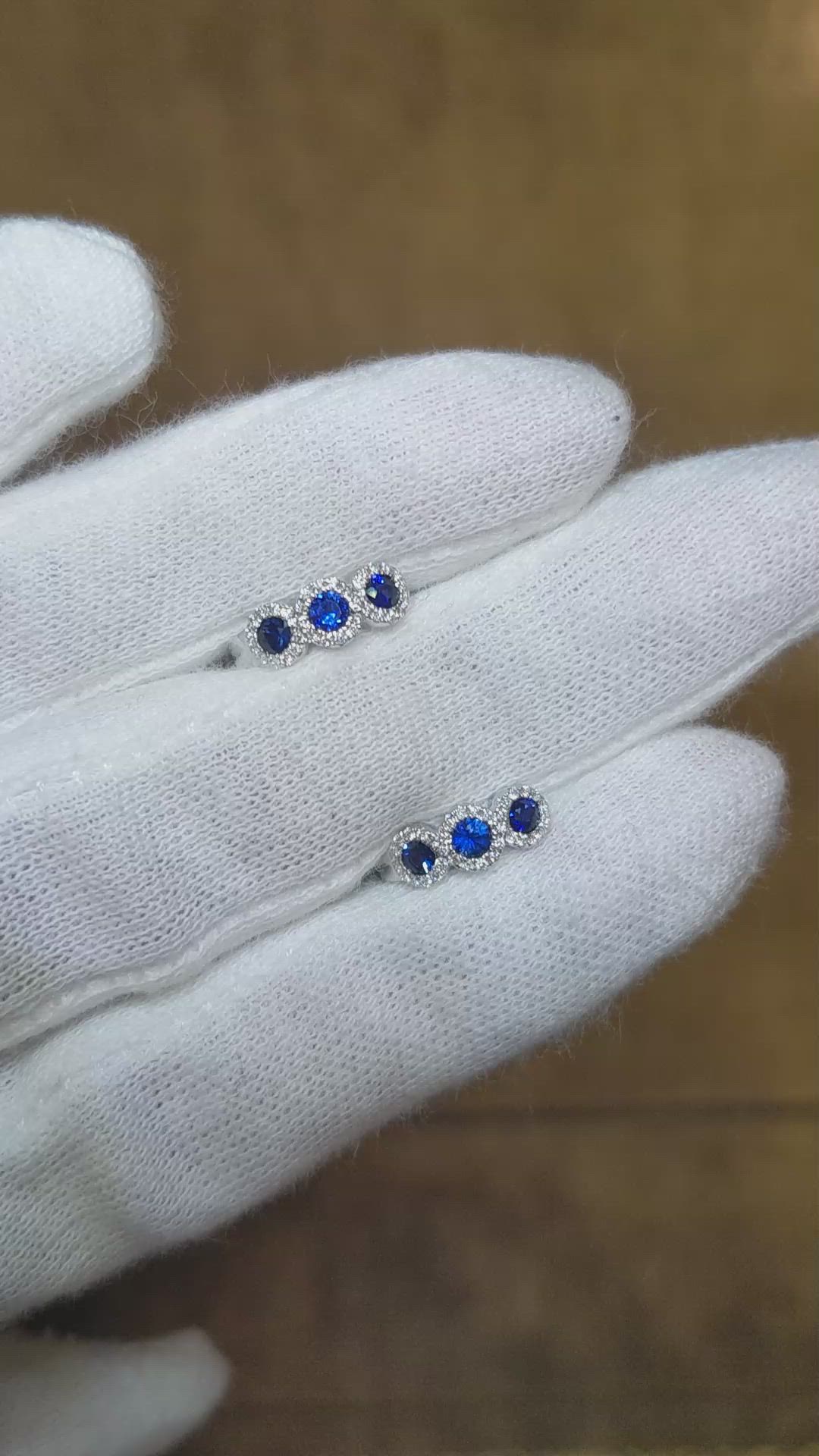 0.52 Ct.Tw. Blue Sapphire and Natural Diamond Pave Earrings, 18K White Gold Size Video