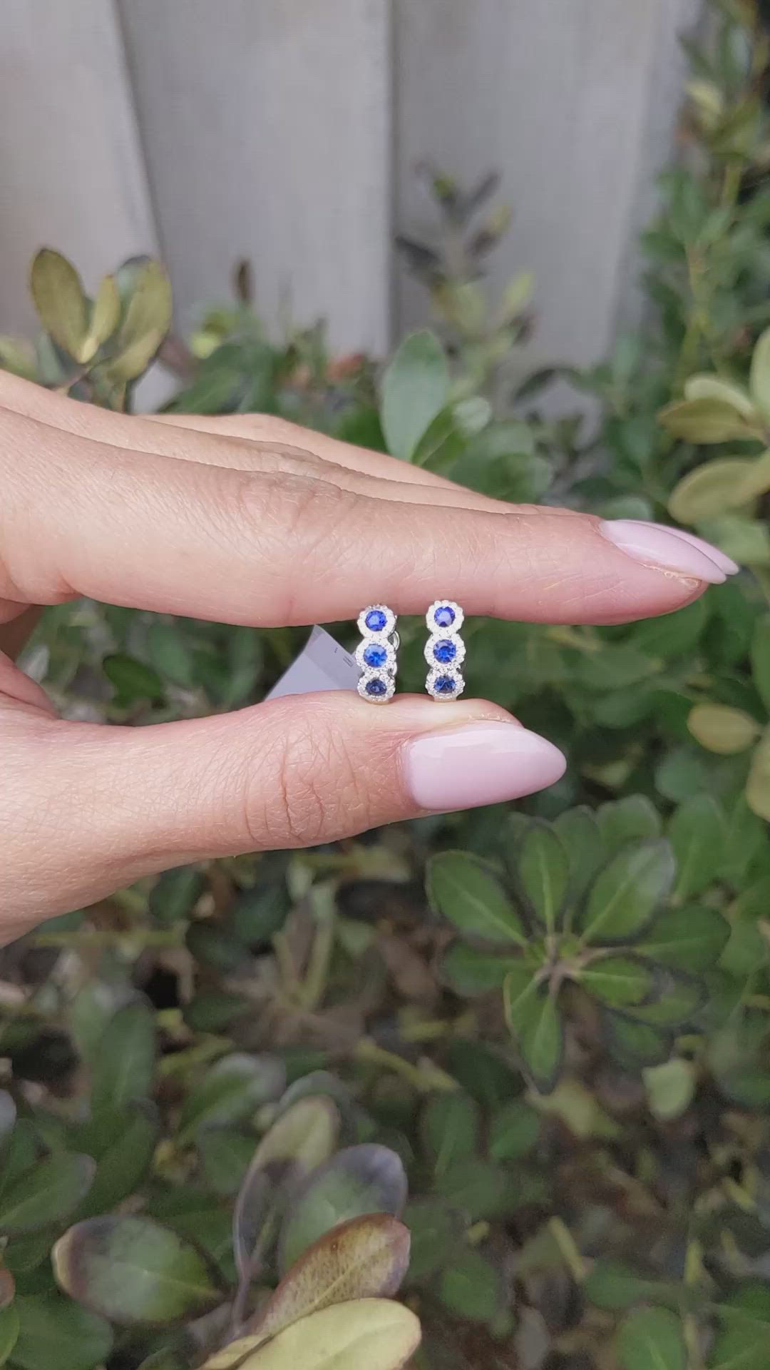 0.52 Ct.Tw.Total Carat Weight Blue Sapphire and Natural Diamond Pave Earrings, 18K White Gold Size Video