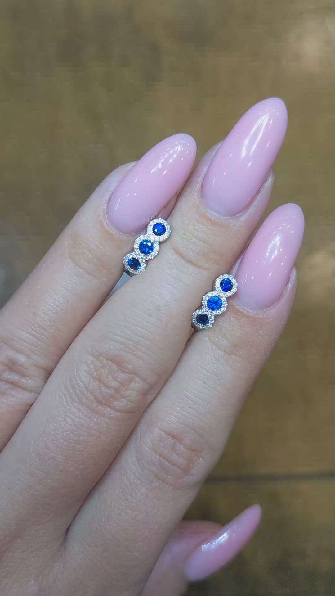 0.52 Ct.Tw. Blue Sapphire and Natural Diamond Pave Earrings, 18K White Gold Size Video