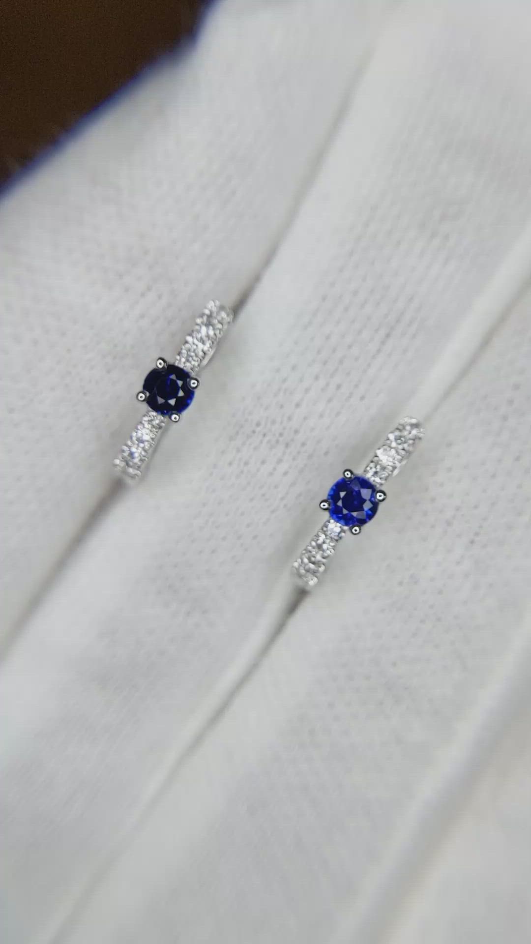 0.26 Ct.Tw. Blue Sapphire and Natural Diamond Accent Stones Earrings, 18K White Gold Size Video