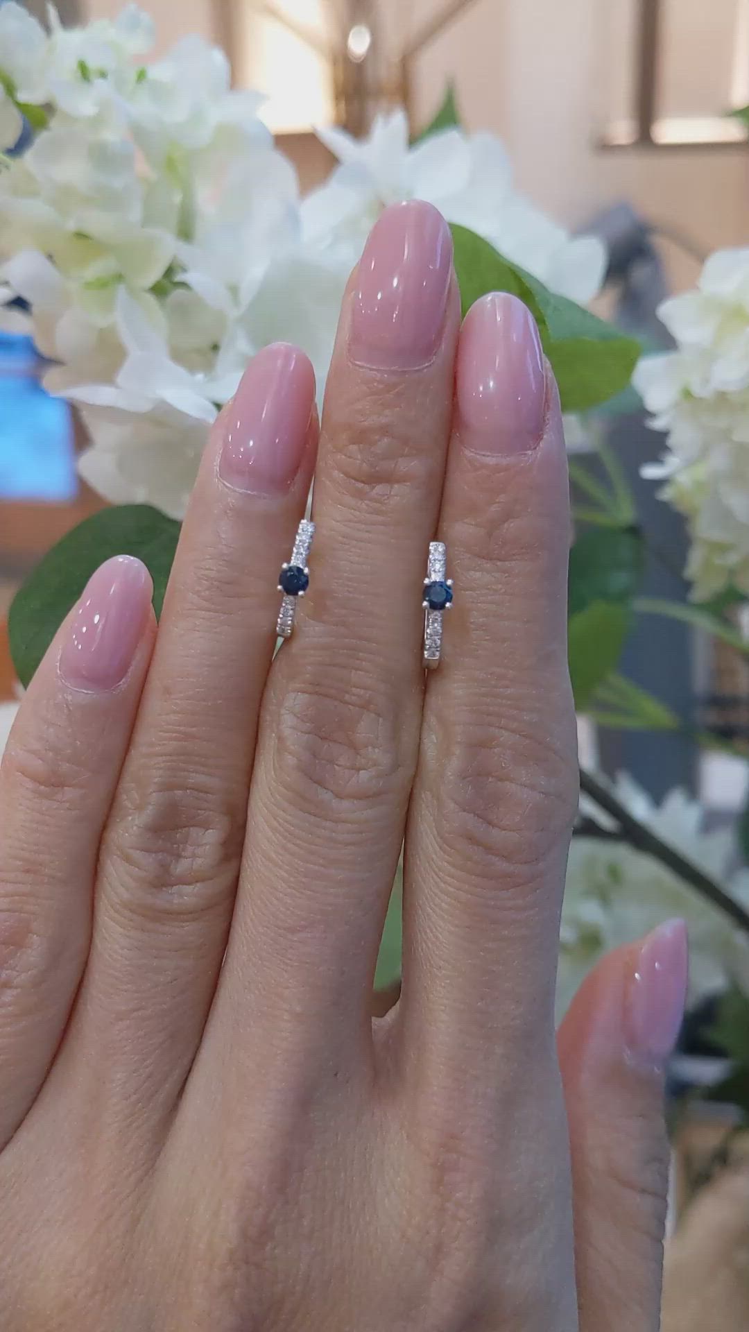 0.26&nbsp;Ct.Tw.Total Carat Weight Blue Sapphire and Natural Diamond Accent Stones Earrings, 18K White Gold Size Video