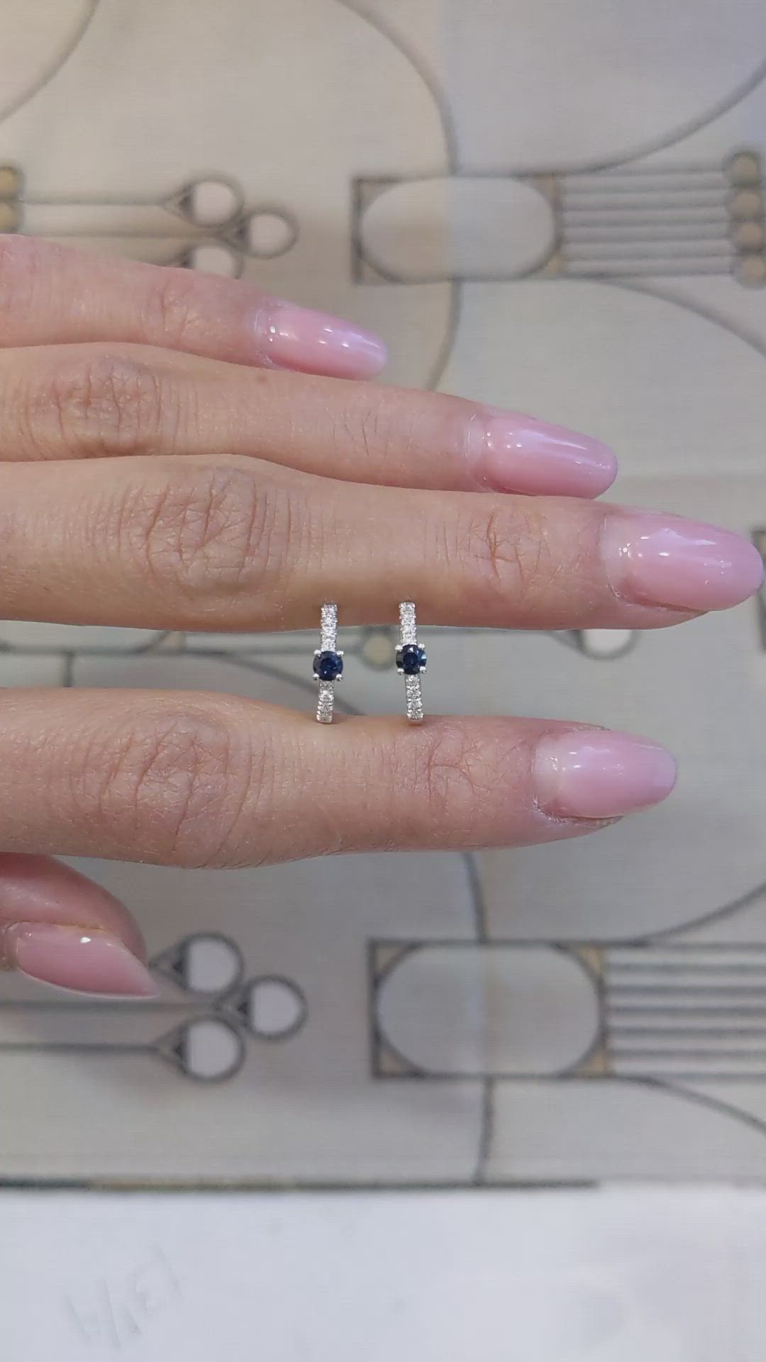 0.26&nbsp;Ct.Tw.Total Carat Weight Blue Sapphire and Natural Diamond Accent Stones Earrings, 18K White Gold Size Video