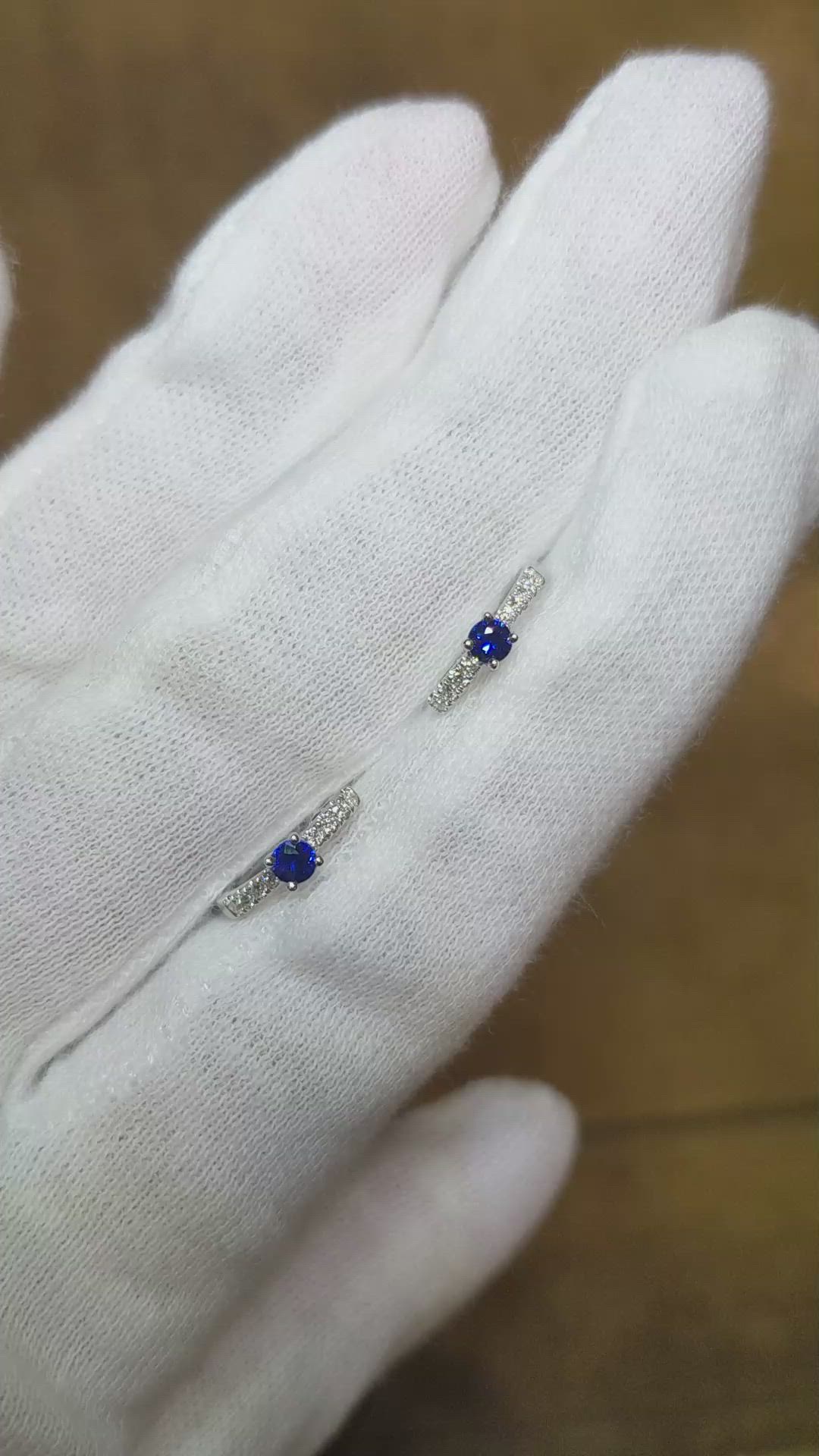 0.26 Ct.Tw. Blue Sapphire and Natural Diamond Accent Stones Earrings, 18K White Gold Size Video