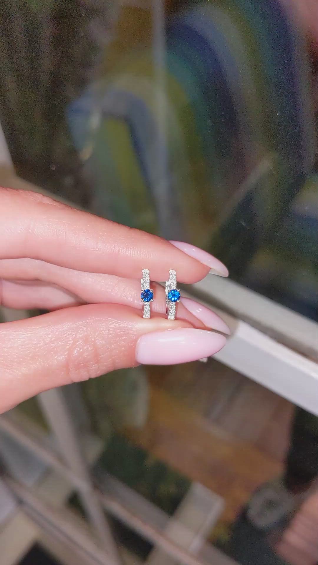 0.26 Ct.Tw. Blue Sapphire and Natural Diamond Accent Stones Earrings, 18K White Gold Size Video