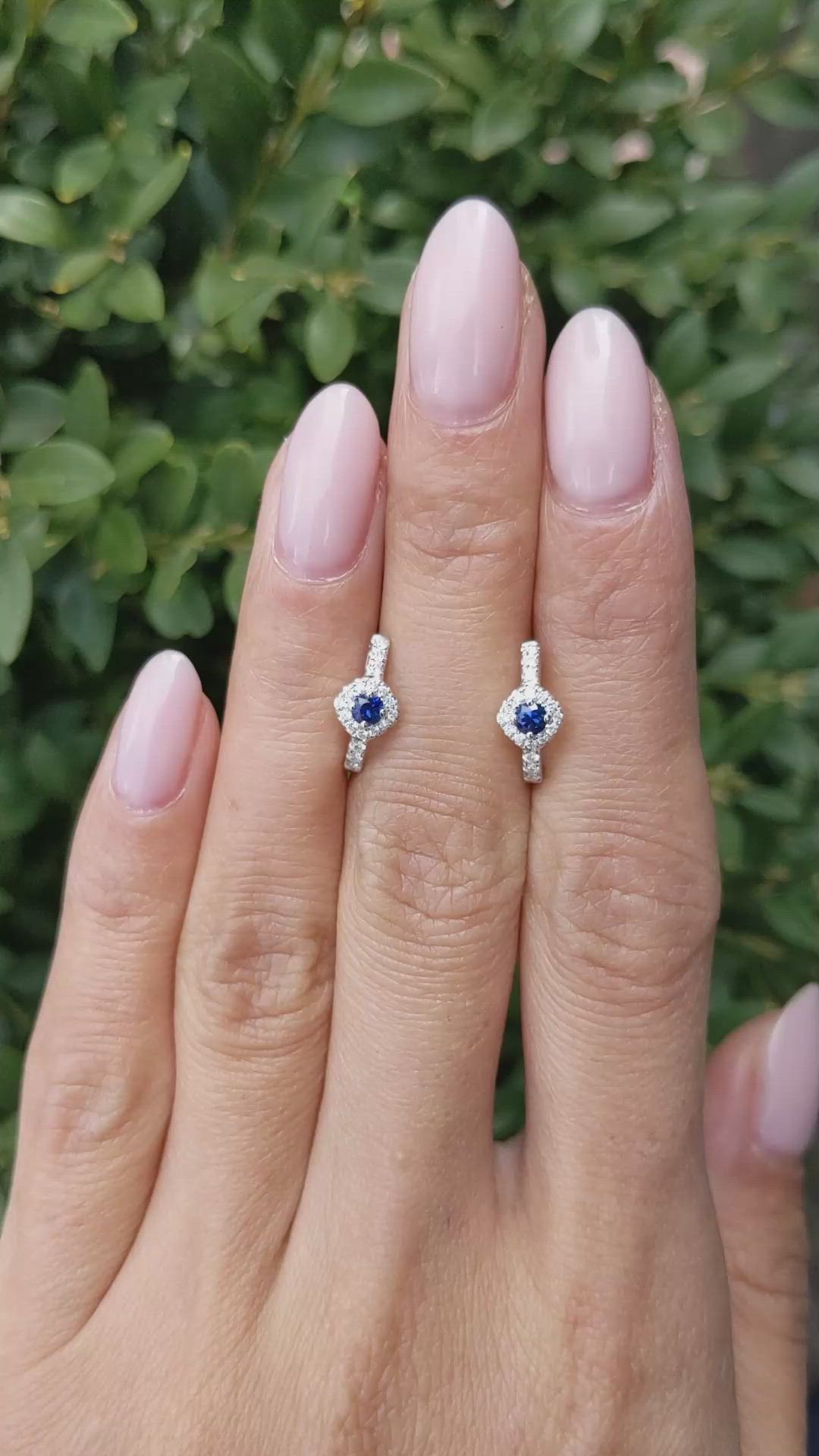 0.25&nbsp;Ct.Tw.Total Carat Weight Blue Sapphire and Natural Diamond Pave Earrings, 18K White Gold Size Video