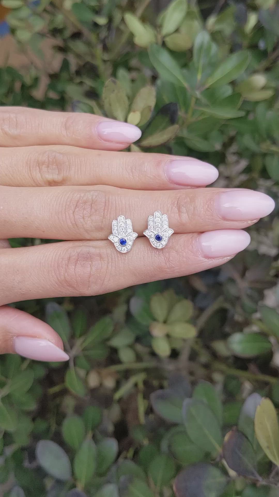 0.10&nbsp;Ct.Tw.Total Carat Weight Blue Sapphire and Natural Diamond Pave Earrings, 18K White Gold Size Video