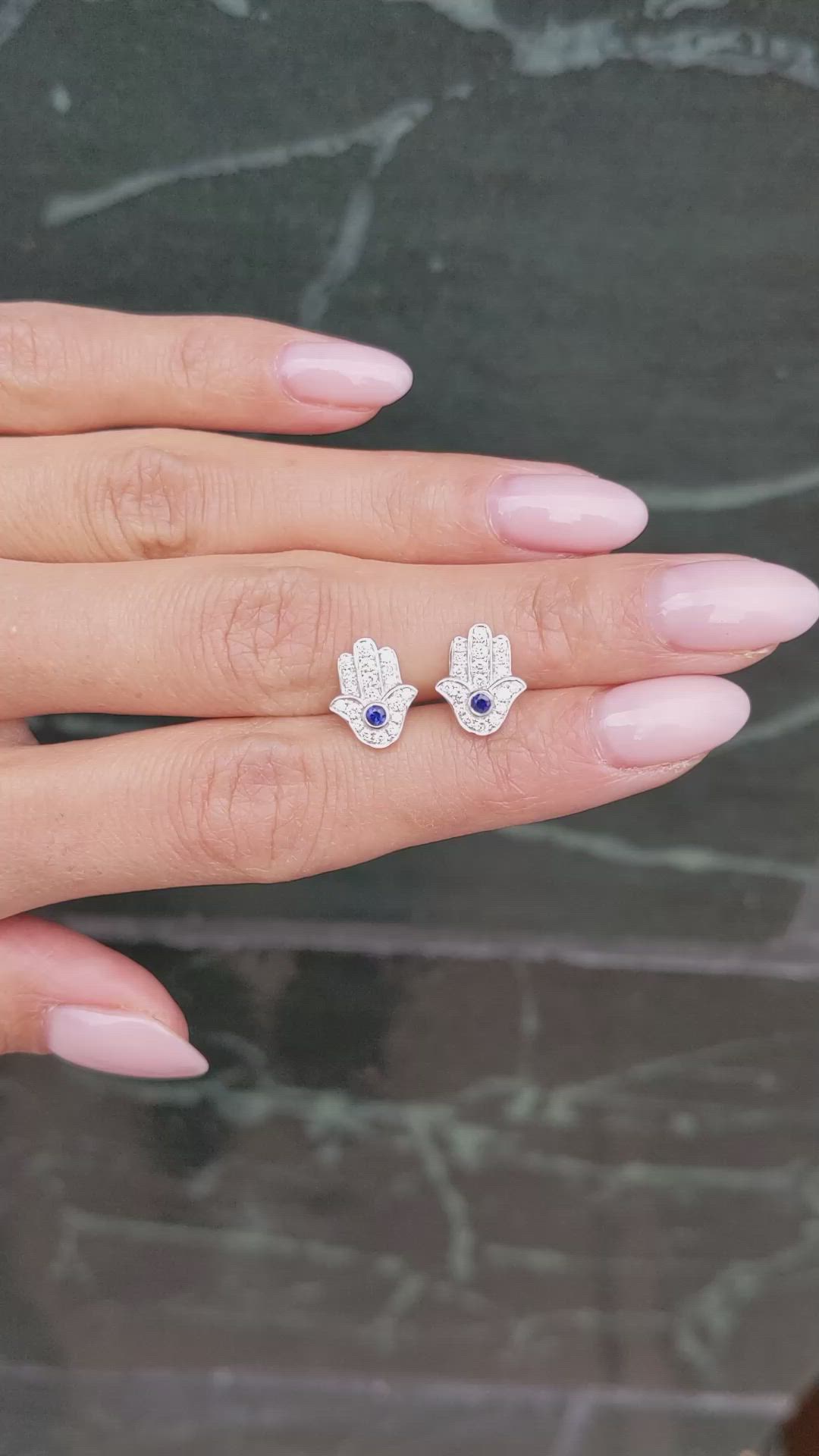 0.10&nbsp;Ct.Tw.Total Carat Weight Blue Sapphire and Natural Diamond Pave Earrings, 18K White Gold Size Video