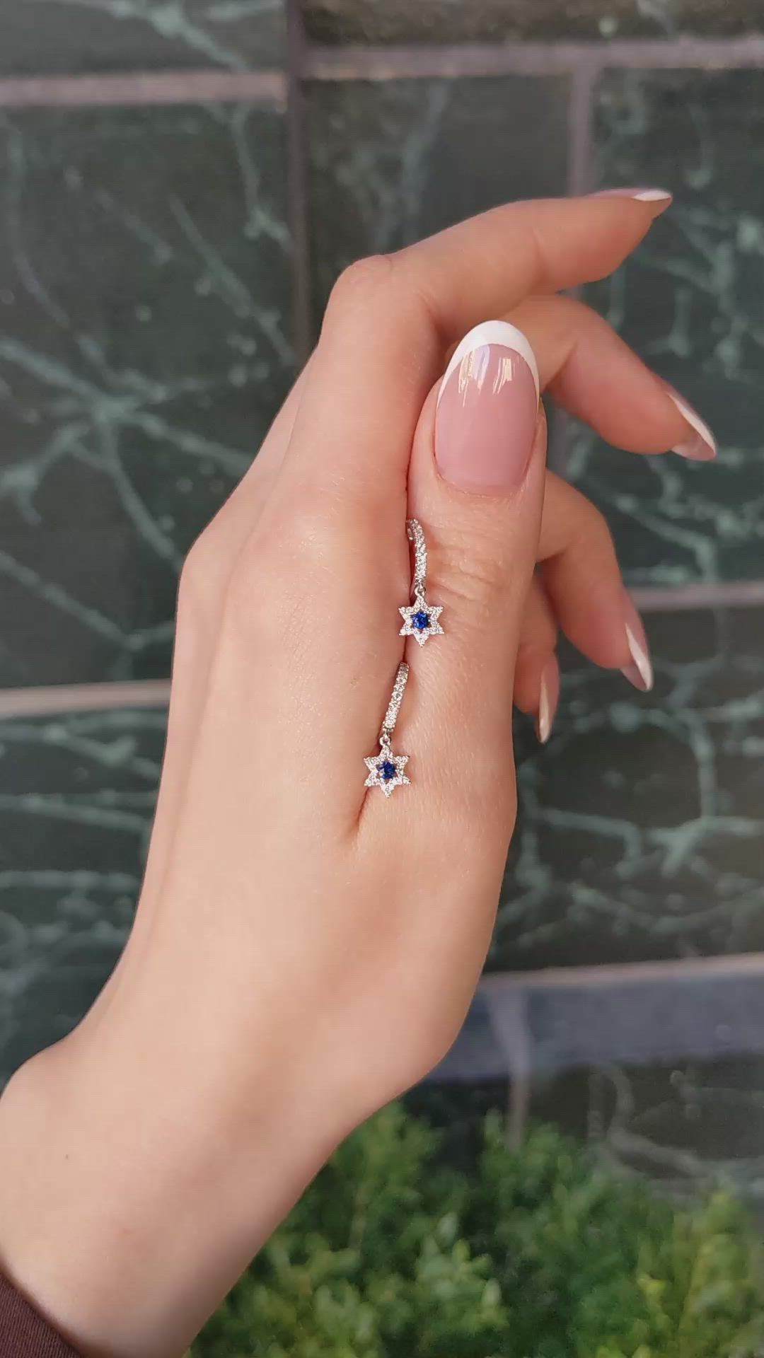 0.16&nbsp;Ct.Tw.Total Carat Weight Blue Sapphire and Natural Diamond Hoops Earrings, 18K White Gold Size Video