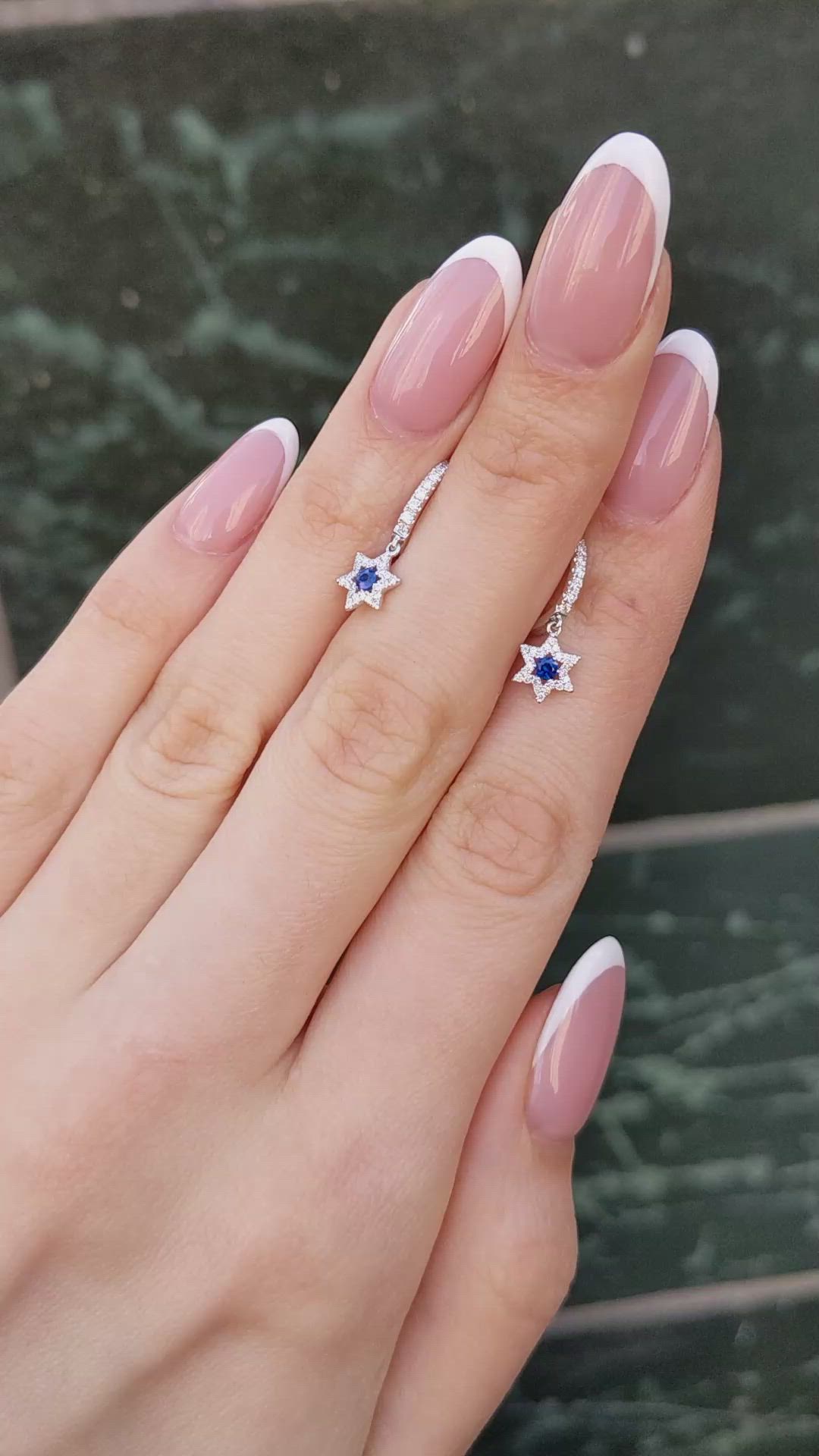 0.16&nbsp;Ct.Tw.Total Carat Weight Blue Sapphire and Natural Diamond Hoops Earrings, 18K White Gold Size Video