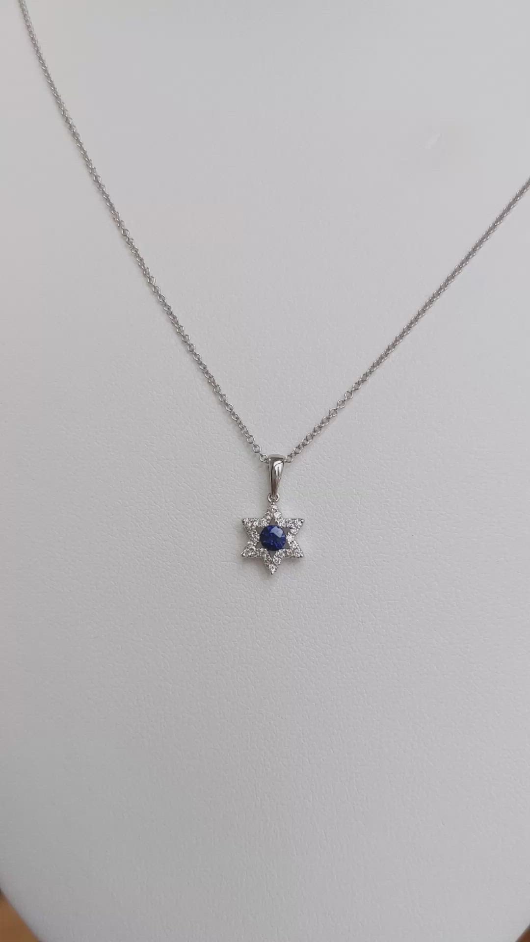 0.21 Ct. Blue Sapphire and Natural Diamond Religious Pendant, 18K White Gold Size Video