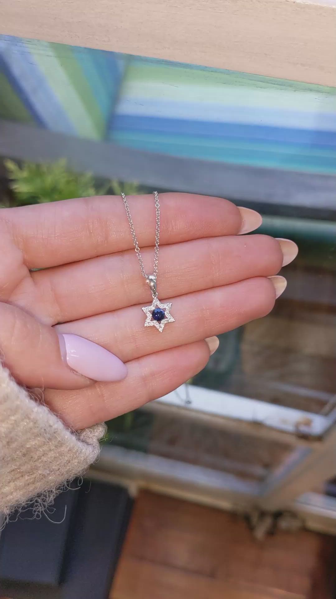 0.21 Ct. Blue Sapphire and Natural Diamond Religious Pendant, 18K White Gold Size Video