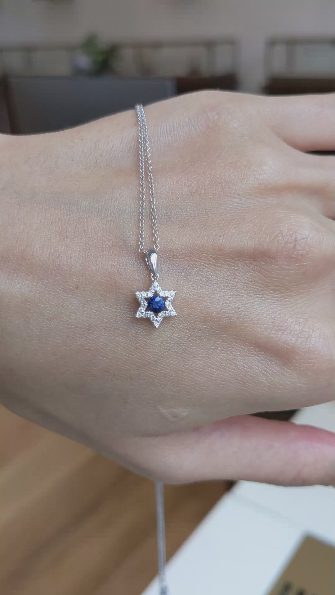 0.21 Ct. Blue Sapphire and Natural Diamond Religious Pendant, 18K White Gold Size Video