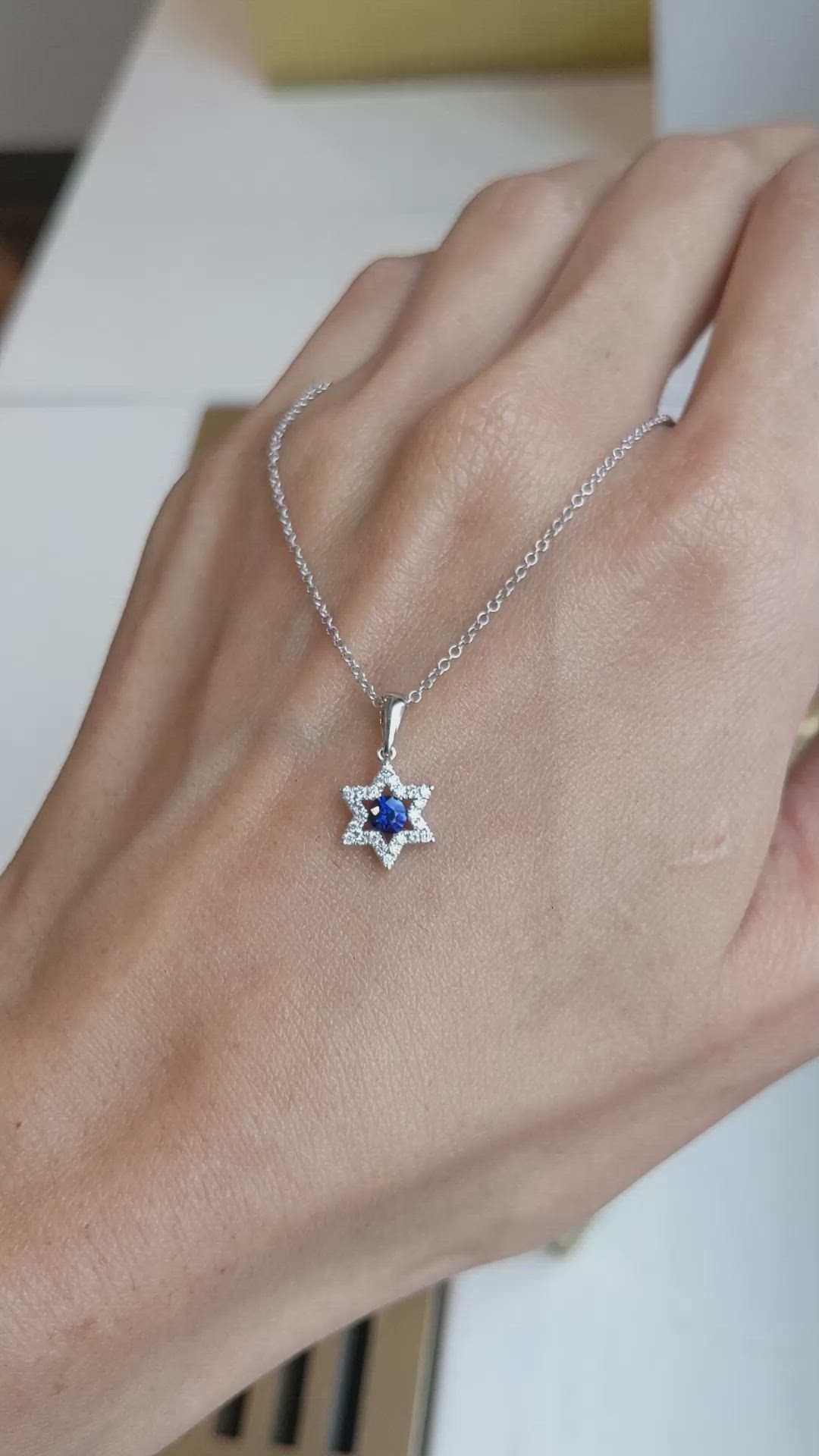 0.21 Ct. Blue Sapphire and Natural Diamond Religious Pendant, 18K White Gold Size Video