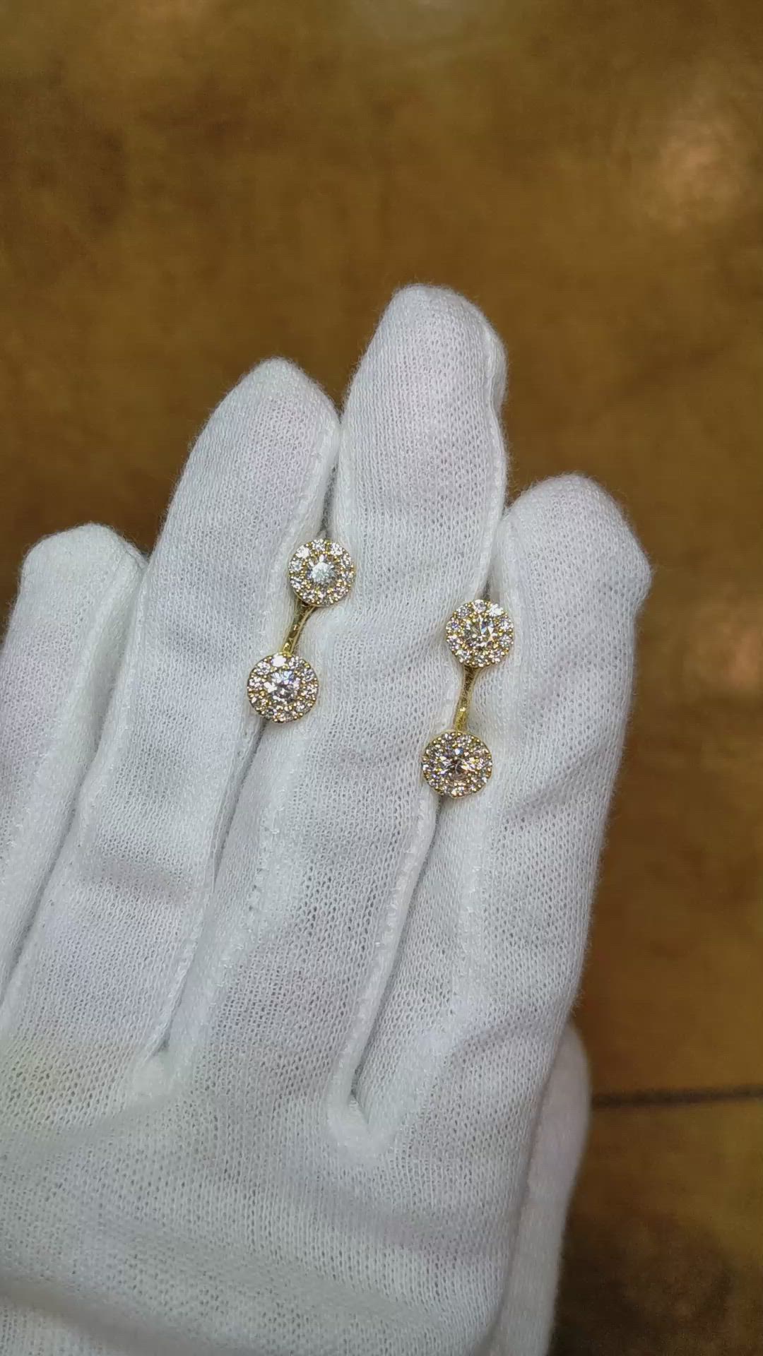 1.24 Ct.Tw.Total Carat Weight Natural Diamond Pave Earrings, 18K Yellow Gold Size Video