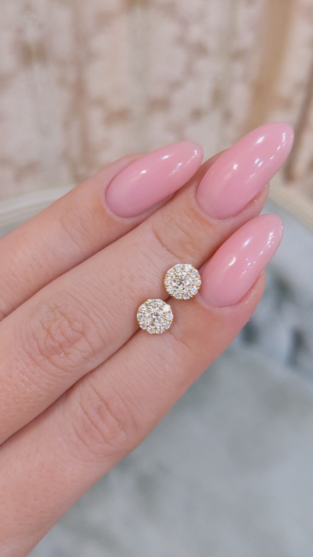 0.64 Ct.Tw.Total Carat Weight Natural Diamond Studs Earrings, 18K Yellow Gold Size Video