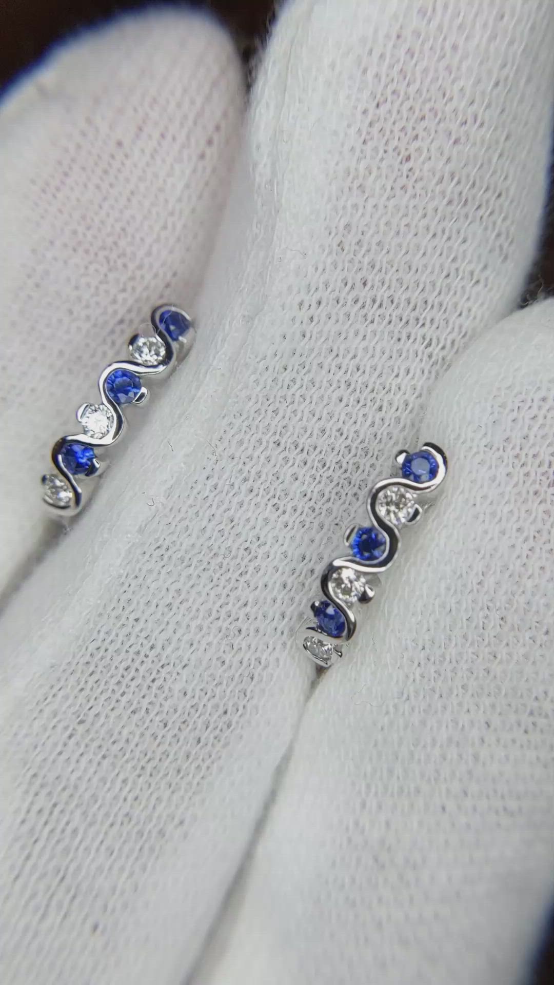 0.20 Ct.Tw. Blue Sapphire and Natural Diamond Hoops Earrings, 18K White Gold Size Video