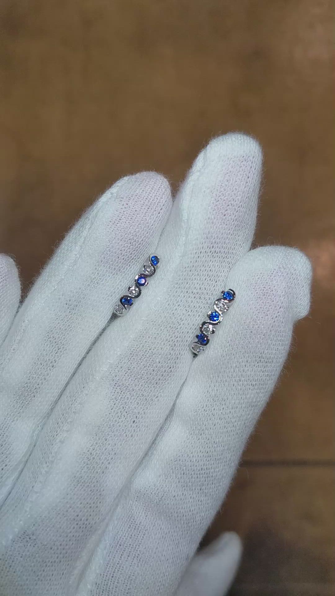 0.20 Ct.Tw. Blue Sapphire and Natural Diamond Hoops Earrings, 18K White Gold Size Video