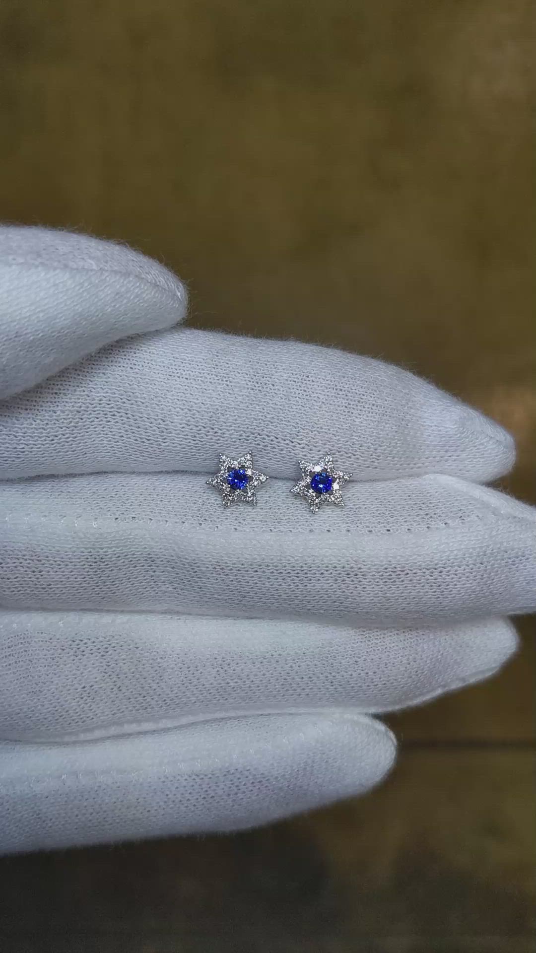 0.13 Ct.Tw. Blue Sapphire and Natural Diamond Studs Earrings, 18K White Gold Size Video