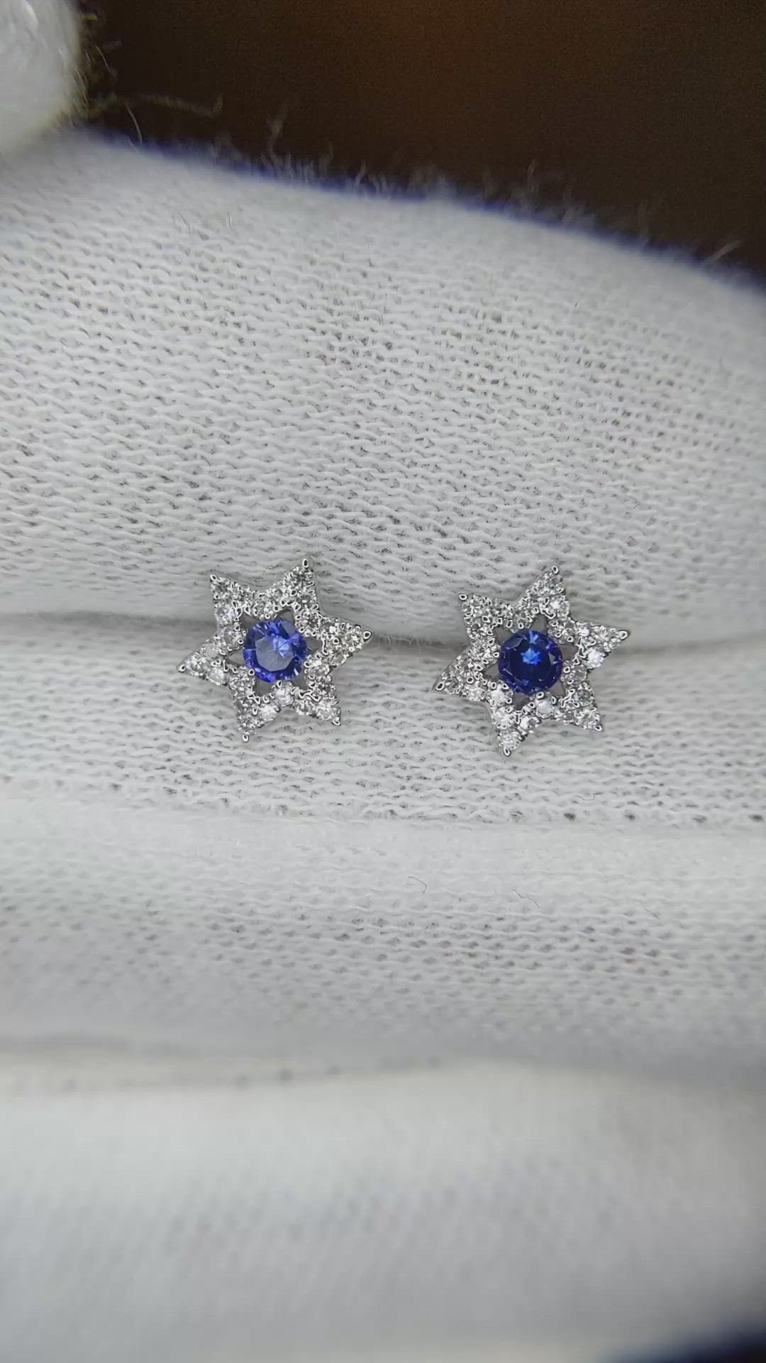 0.13 Ct.Tw. Blue Sapphire and Natural Diamond Studs Earrings, 18K White Gold Size Video