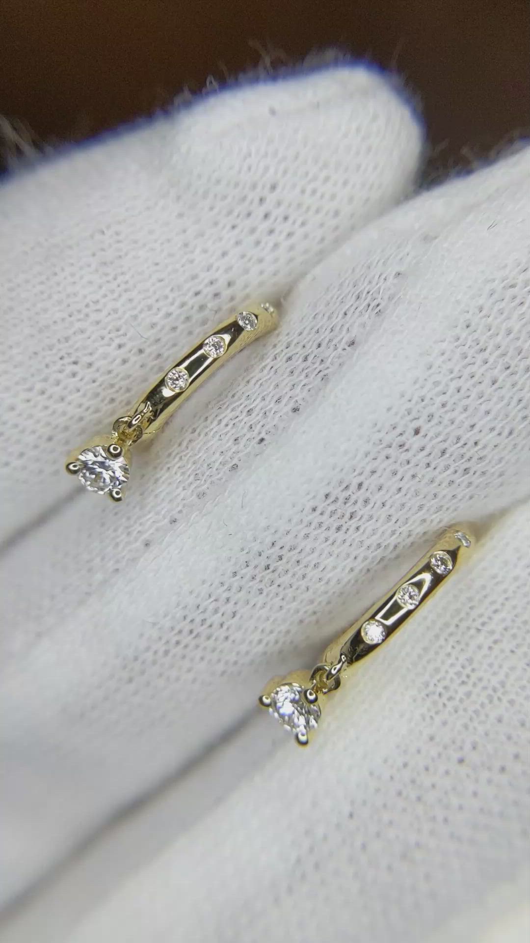 0.20 Ct.Tw.Total Carat Weight Natural Diamond Accent Stones Earrings, 18K Yellow Gold Size Video