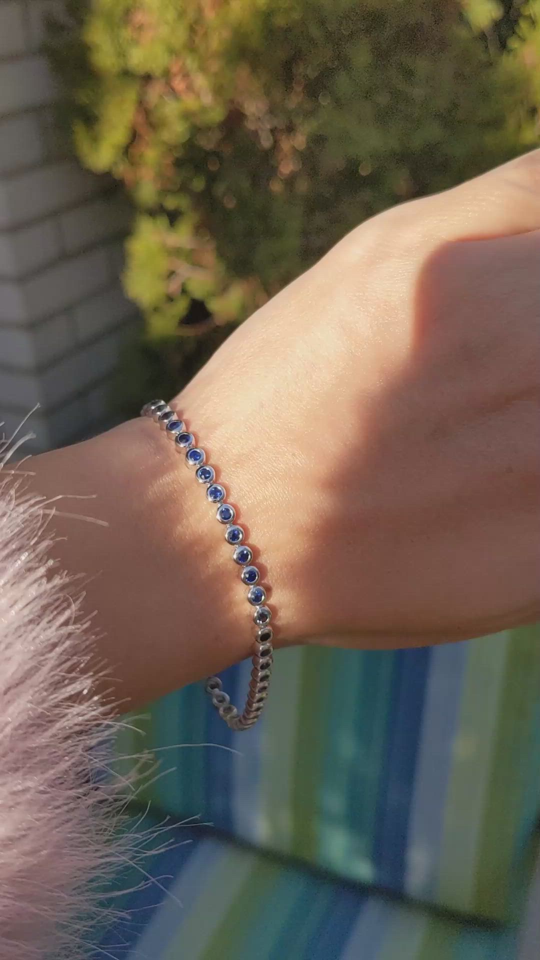 2.46 Ct.Tw. Blue Sapphire Bezel Bracelet, 14K White Gold Size Video