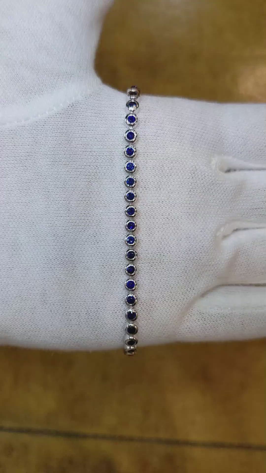 2.46 Ct.Tw. Blue Sapphire Bezel Bracelet, 14K White Gold Size Video
