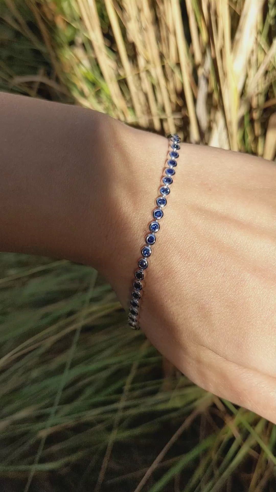 2.46 Ct.Tw. Blue Sapphire Bezel Bracelet, 14K White Gold Size Video