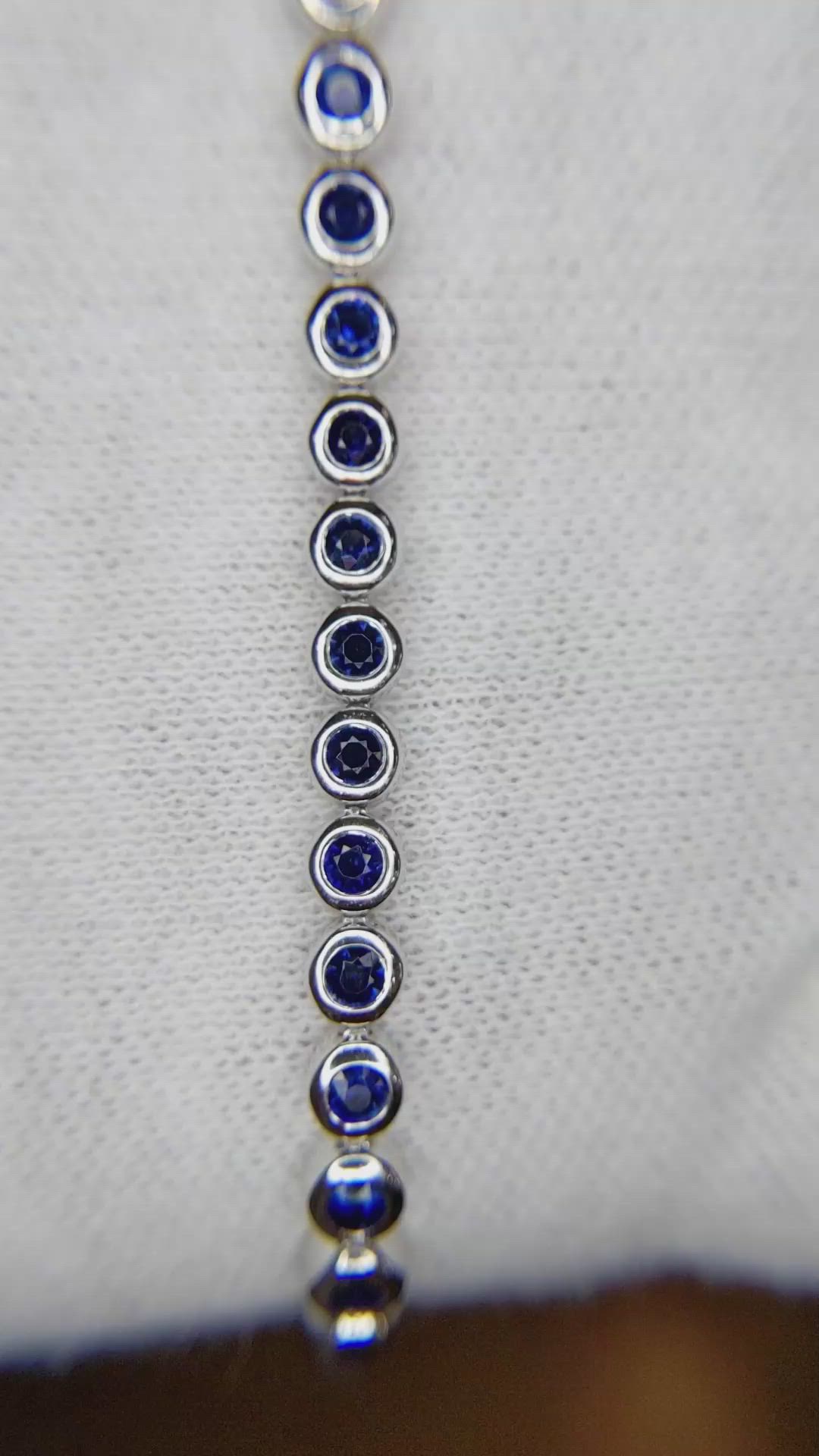 2.46 Ct.Tw. Blue Sapphire Bezel Bracelet, 14K White Gold Size Video