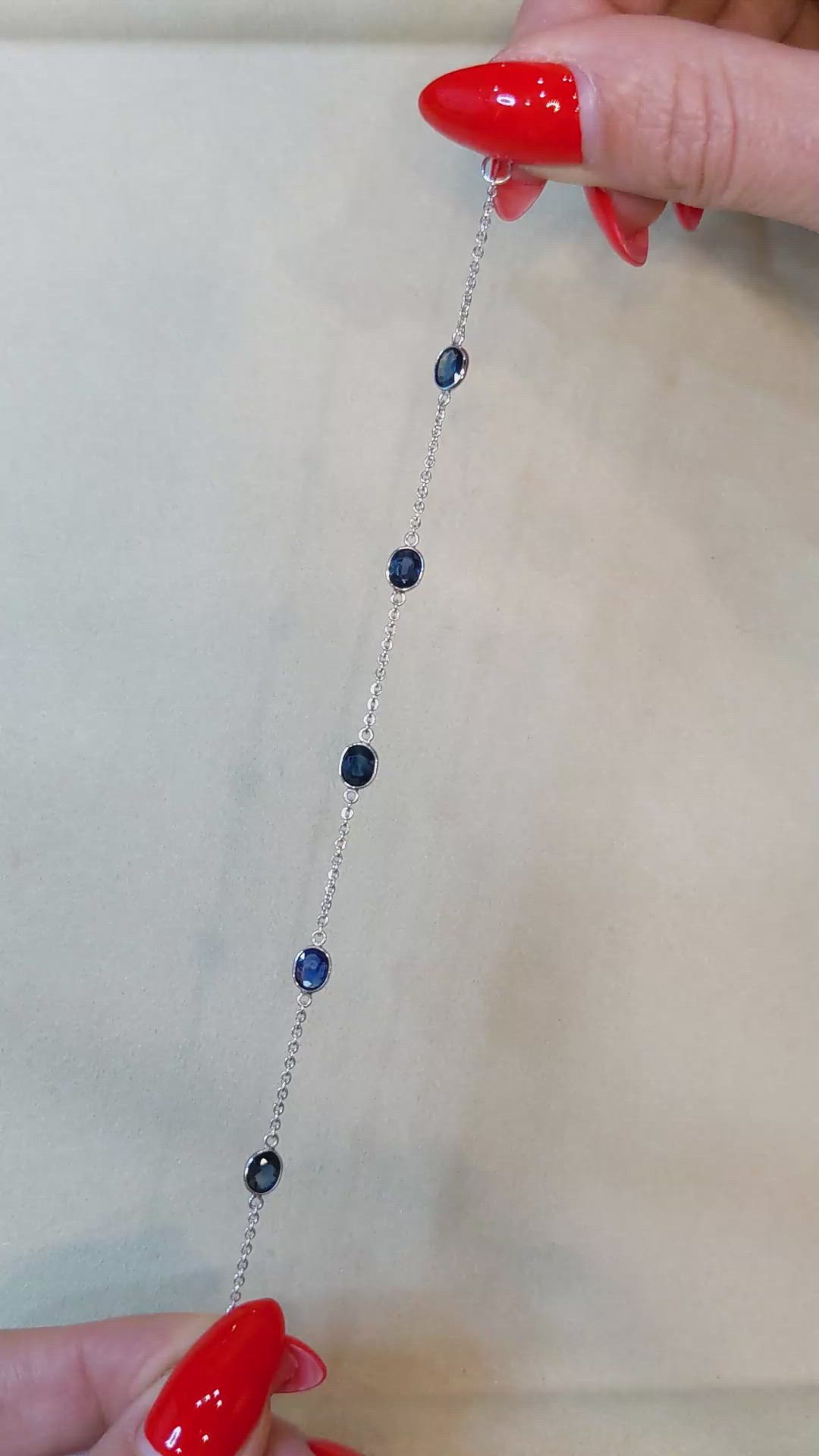 3.35 Ct.Tw. Blue Sapphire Bezel Bracelet, 18K White Gold Size Video