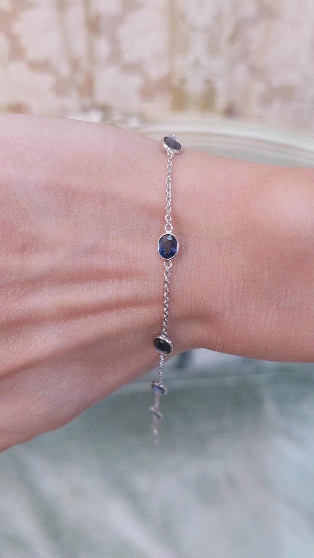 3.35 Ct.Tw. Blue Sapphire Bezel Bracelet, 18K White Gold Size Video