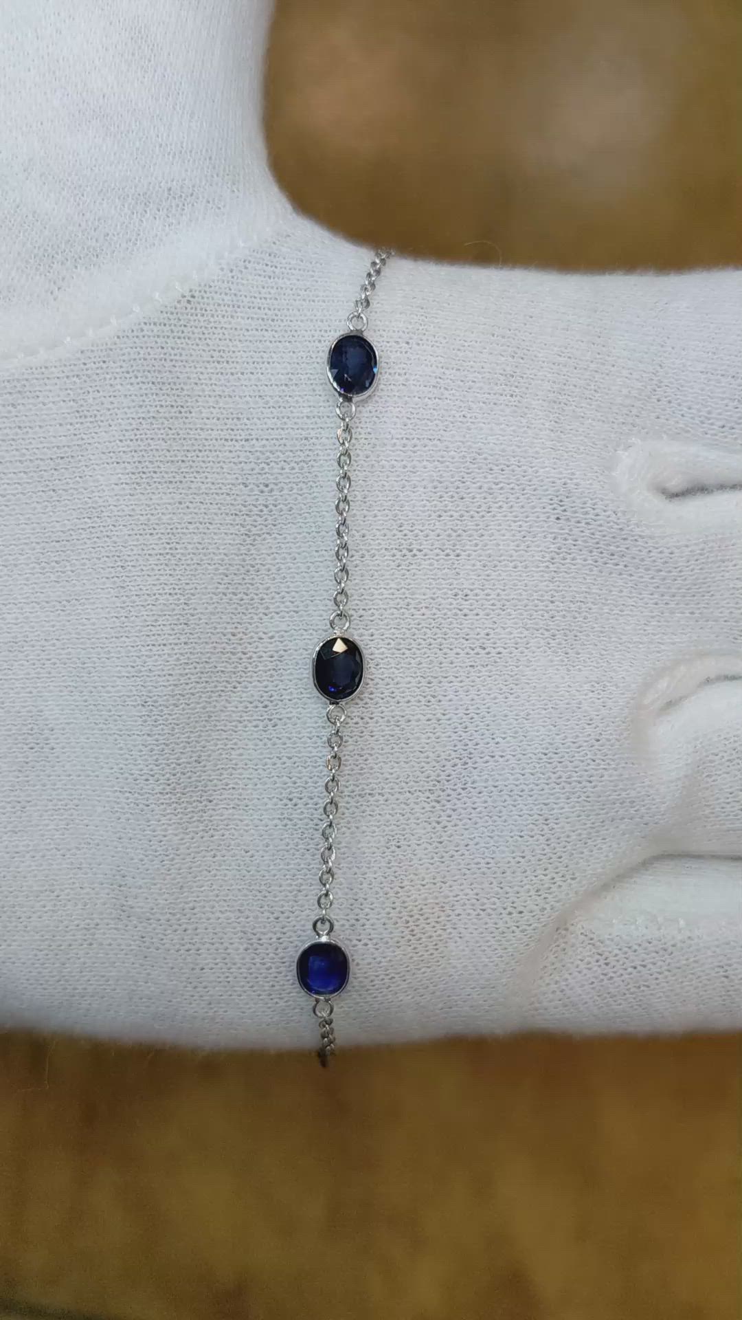 3.35 Ct.Tw. Blue Sapphire Bezel Bracelet, 18K White Gold Size Video