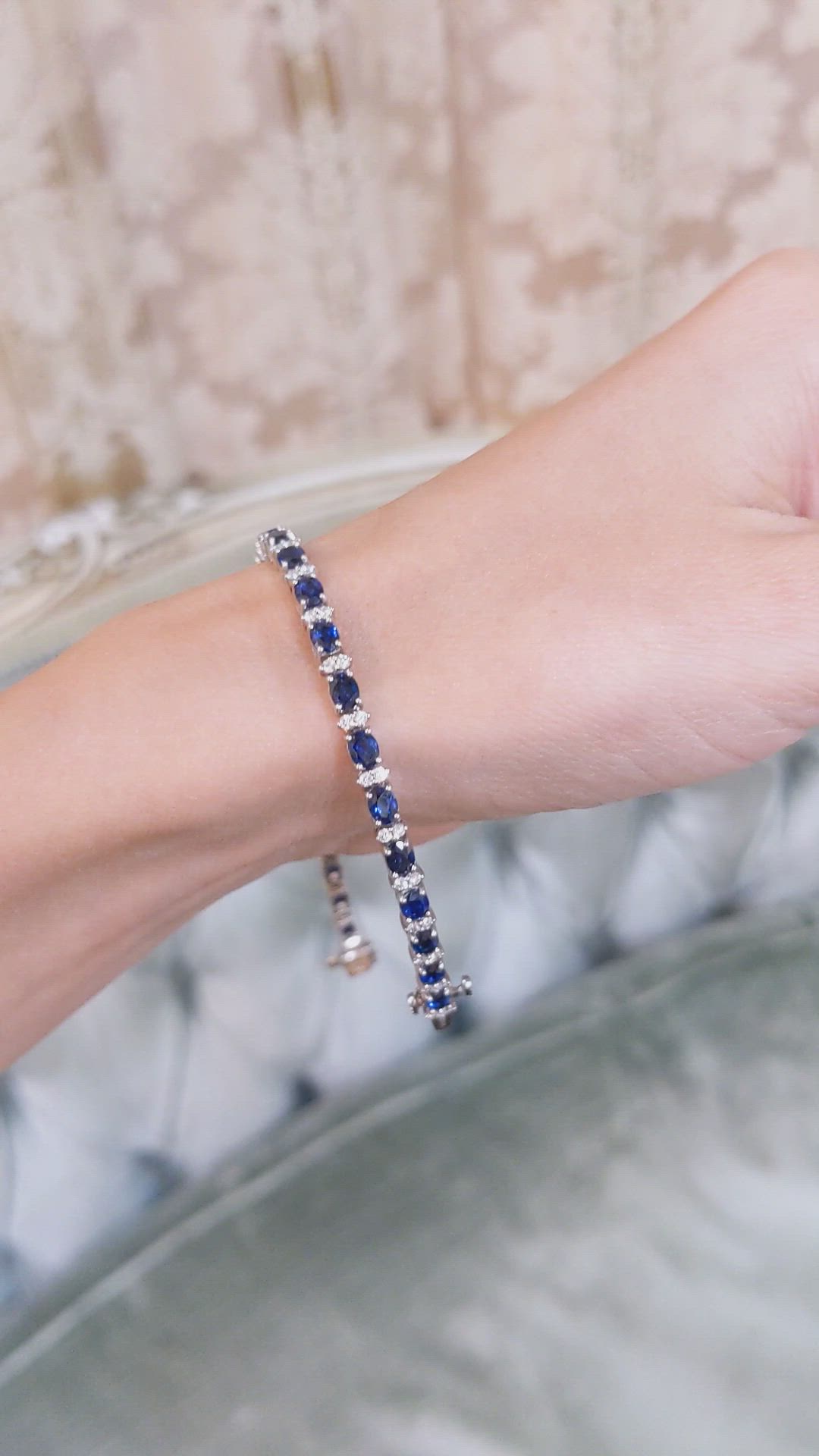 5.87 Ct.Tw. Blue Sapphire and Natural Diamond Tennis/Line Bracelet, 18K White Gold Size Video