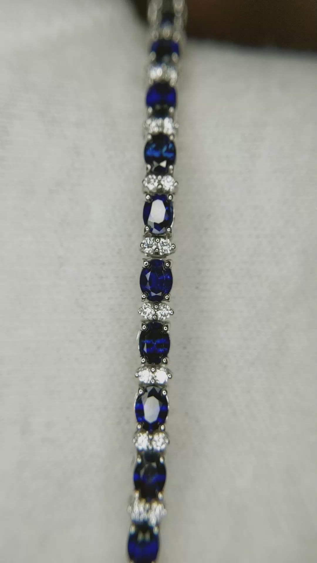 5.87 Ct.Tw. Blue Sapphire and Natural Diamond Tennis/Line Bracelet, 18K White Gold Size Video